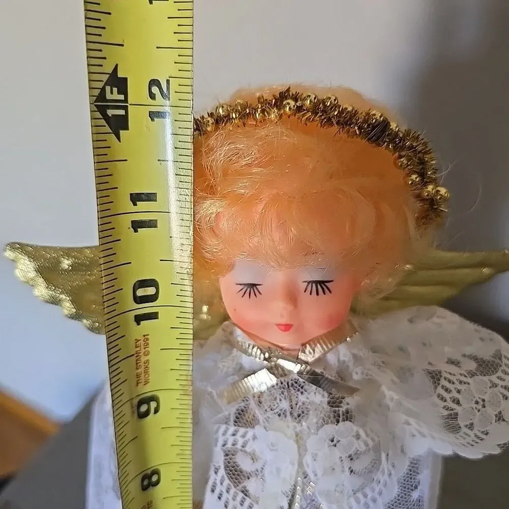 Vintage MCM Christmas Angel Felt Paper Centerpiece LaceGold Sequin Handmade 12